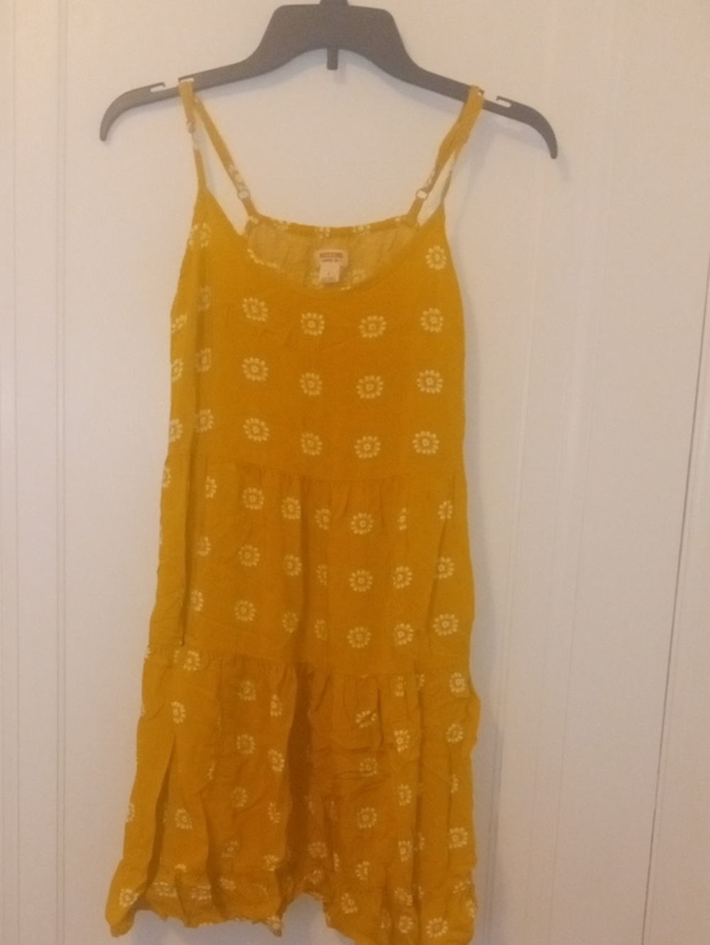 Mossimo yellow white print spaghetti strap dress, large